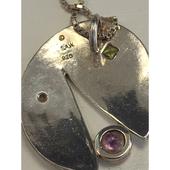 Amethyst Peridot And Pearl 925 Sterling Silver Modernist Pendant S.A.W. Signed - Picture 3 of 4